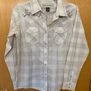 Bit & Bridle Cream & Gray Pearl Snap Western Shirt